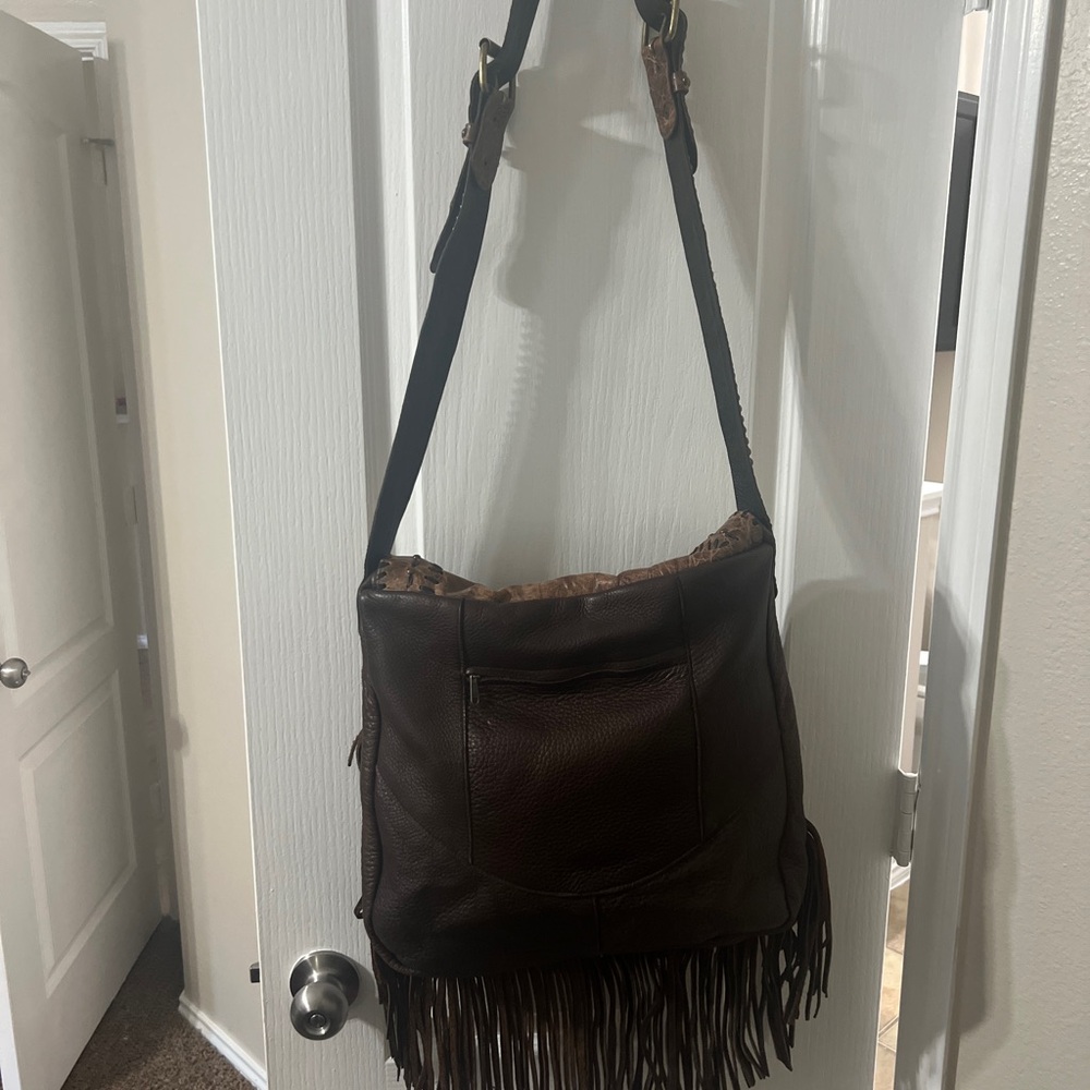 Brown Fringe Leather Shoulder Bag - Picture 4 of 9